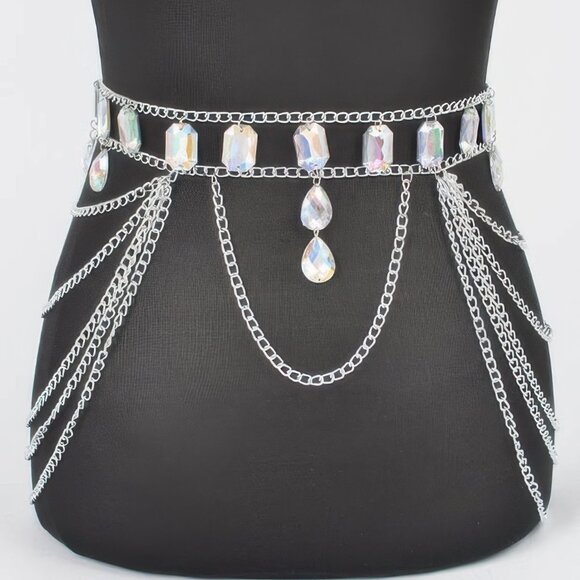 Metal Layered Chain Belt W/Acrylic Stone - Picture 1 of 2
